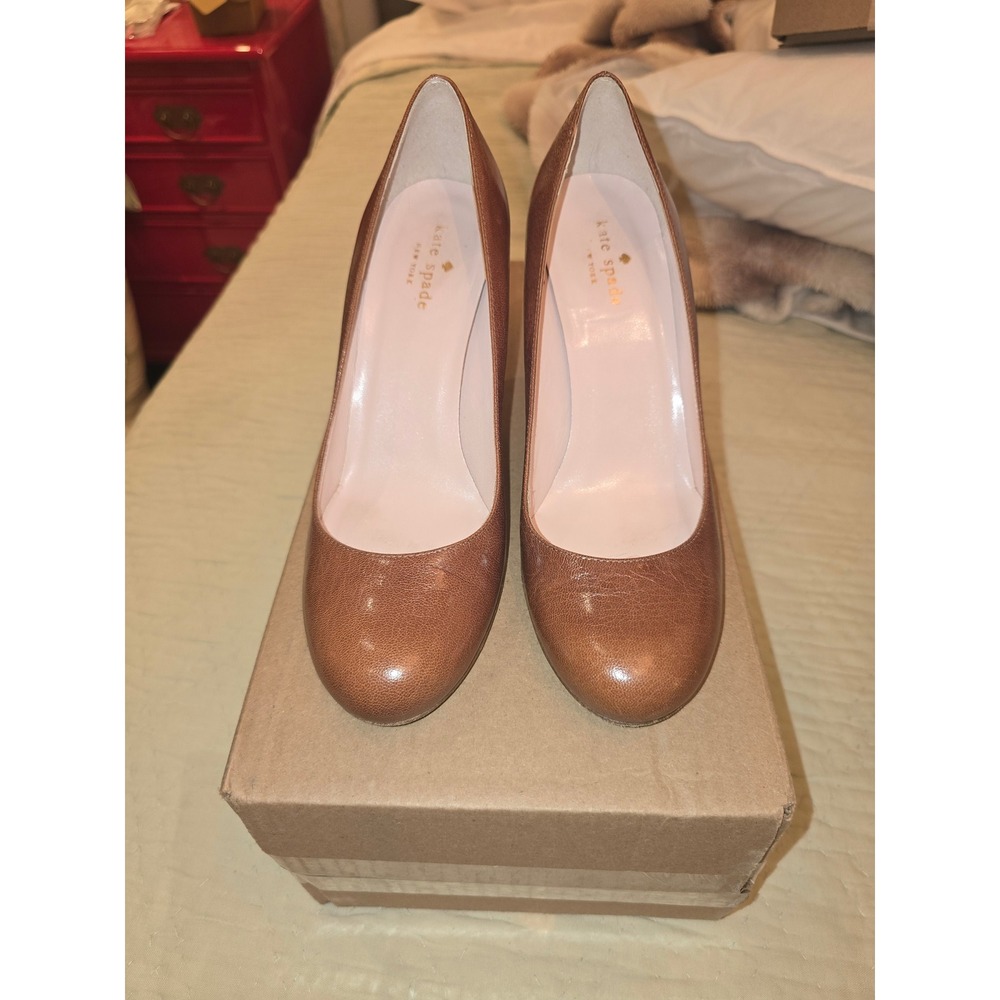 Kate Spade Karolina Brown Leather Tortoise Shell Heel Pumps Made in Italy 8.5B
